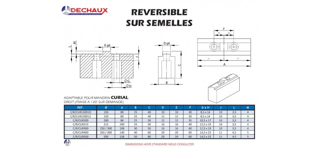 Reversible sur semelles pour mandrins Curial