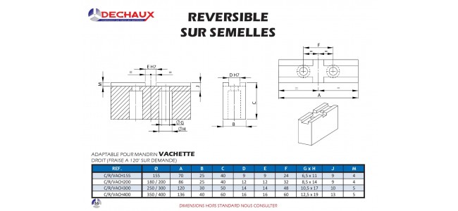 Reversible sur semelles pour mandrins Vachette